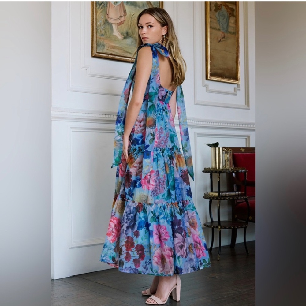 NWT XS Francesca’s Ivanna Tie Strap Tiered Floral Maxi Dress